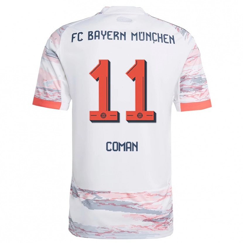 Danxen Uomo Maglia Kingsley Coman #11 Bianco Grigio Kit Gara Away 2025/26 Maglietta