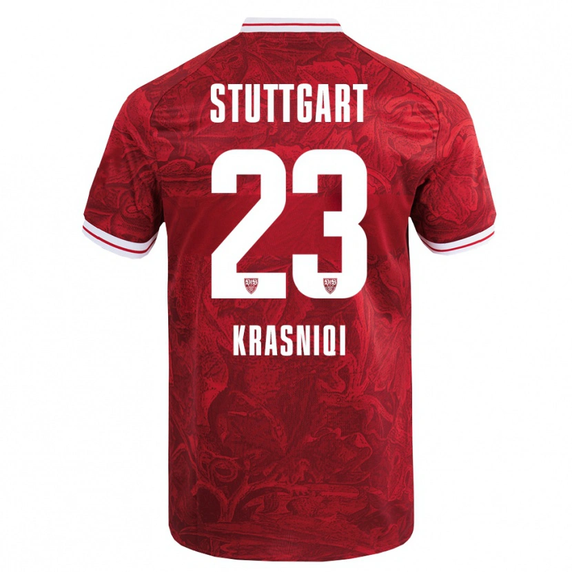Danxen Uomo Maglia Elton Krasniqi #23 Rosso Nero Kit Gara Away 2025/26 Maglietta