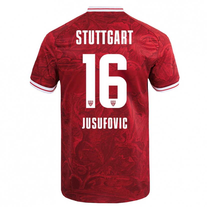 Danxen Uomo Maglia Farah Jusufović #16 Rosso Nero Kit Gara Away 2025/26 Maglietta