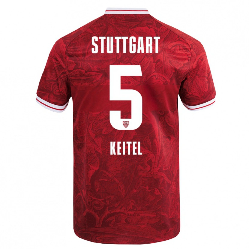 Danxen Uomo Maglia Yannik Keitel #5 Rosso Nero Kit Gara Away 2025/26 Maglietta
