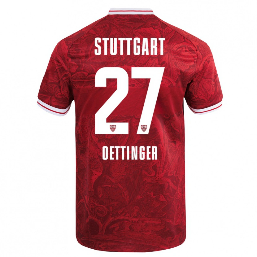 Danxen Uomo Maglia Jannik Oettinger #27 Rosso Nero Kit Gara Away 2025/26 Maglietta