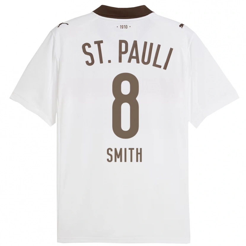 Danxen Uomo Maglia Eric Smith #8 Bianco Rosso Kit Gara Away 2025/26 Maglietta