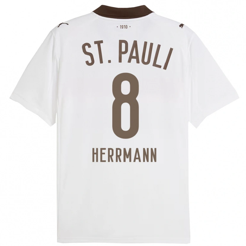 Danxen Uomo Maglia Max Herrmann #8 Bianco Rosso Kit Gara Away 2025/26 Maglietta