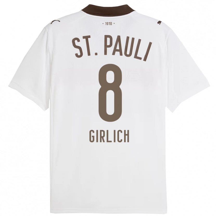 Danxen Uomo Maglia Max Girlich #8 Bianco Rosso Kit Gara Away 2025/26 Maglietta