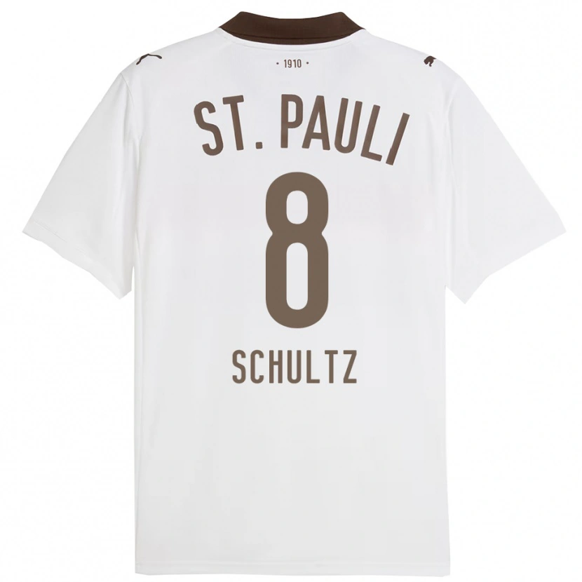 Danxen Uomo Maglia Paul Schultz #8 Bianco Rosso Kit Gara Away 2025/26 Maglietta