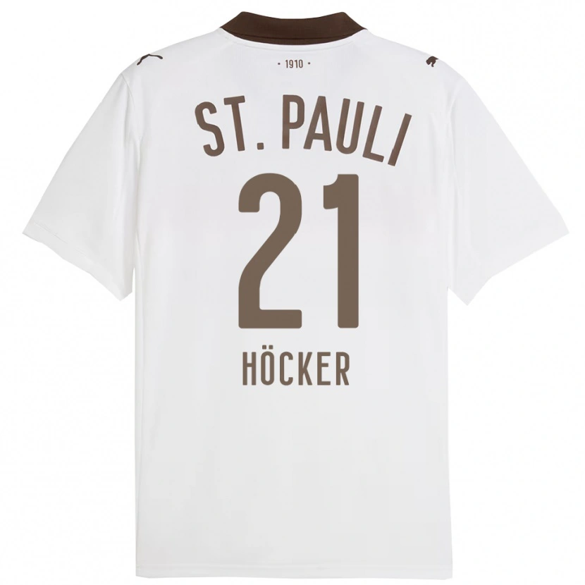 Danxen Uomo Maglia Elias Höcker #21 Bianco Rosso Kit Gara Away 2025/26 Maglietta