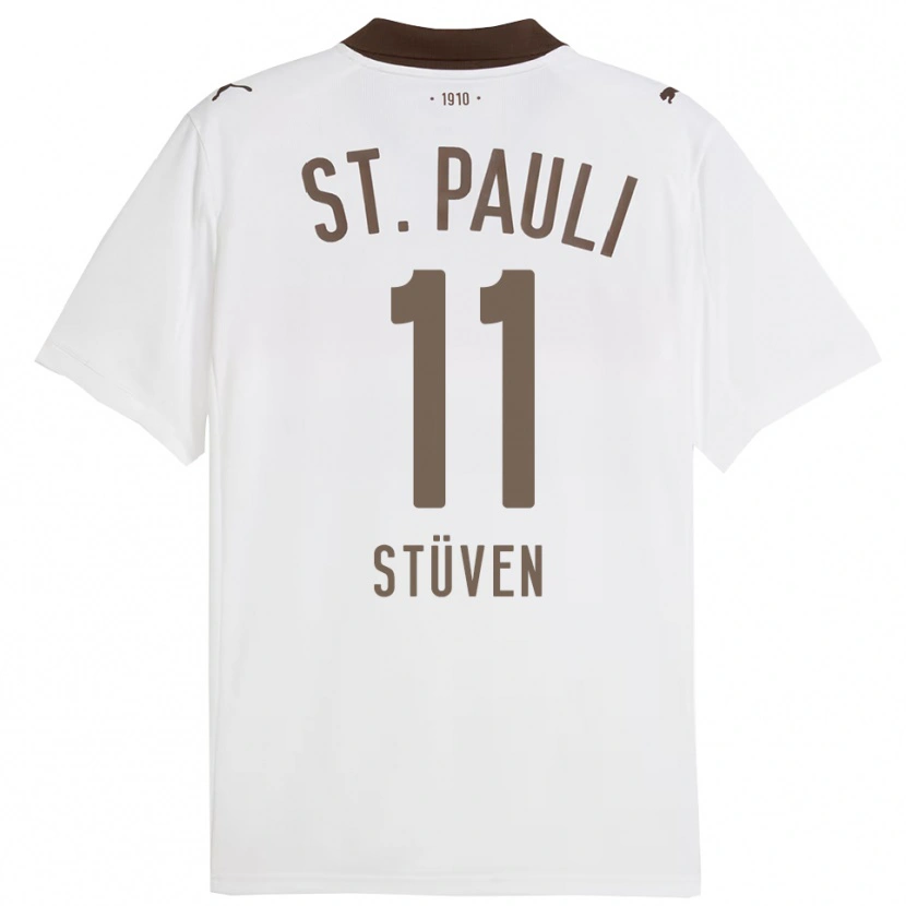 Danxen Uomo Maglia Max Stüven #11 Bianco Rosso Kit Gara Away 2025/26 Maglietta