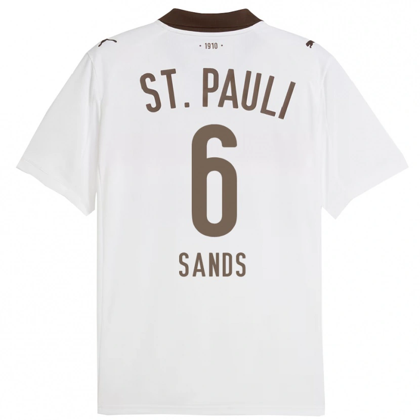 Danxen Uomo Maglia James Sands #6 Bianco Rosso Kit Gara Away 2025/26 Maglietta