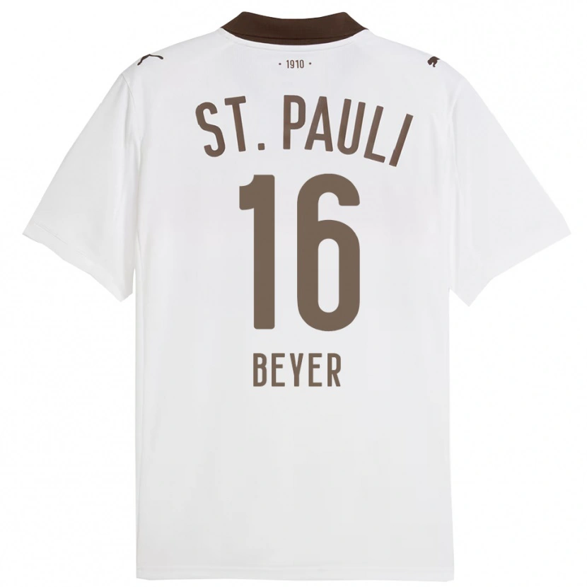 Danxen Uomo Maglia Lasse Beyer #16 Bianco Rosso Kit Gara Away 2025/26 Maglietta