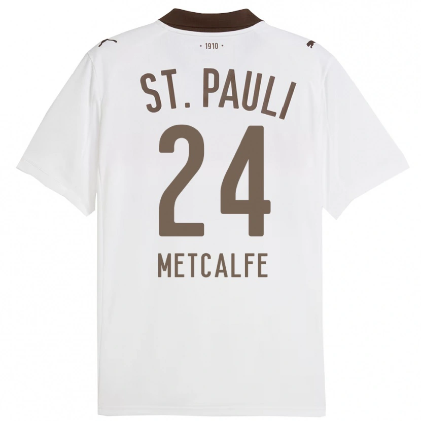 Danxen Uomo Maglia Connor Metcalfe #24 Bianco Rosso Kit Gara Away 2025/26 Maglietta