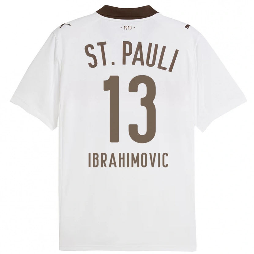 Danxen Uomo Maglia Ajdin Ibrahimovic #13 Bianco Rosso Kit Gara Away 2025/26 Maglietta