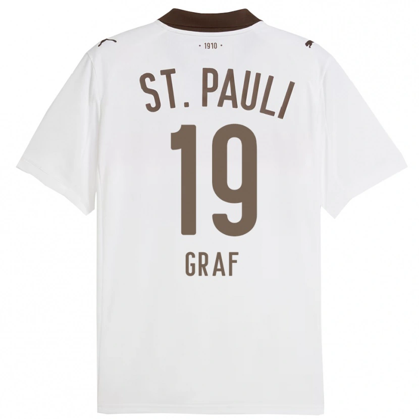 Danxen Uomo Maglia Alexander Graf #19 Bianco Rosso Kit Gara Away 2025/26 Maglietta