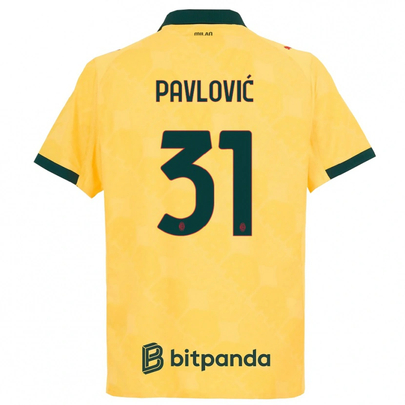 Danxen Uomo Maglia Strahinja Pavlović #31 Giallo Nero Kit Gara Third 2025/26 Maglietta