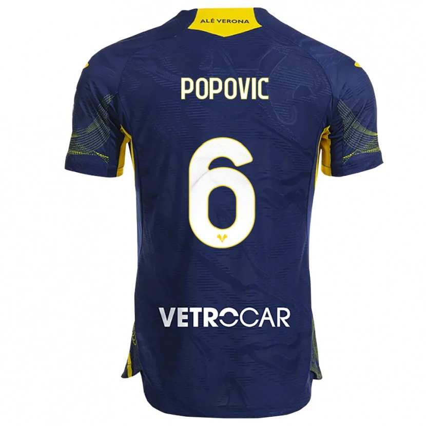 Danxen Donna Maglia Andrej Popovic #6 Blu Navy Giallo Kit Gara Home 2025/26 Maglietta