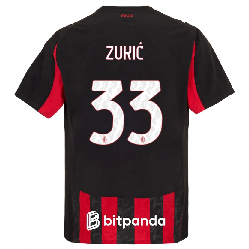 Danxen Donna Maglia Damir Zukić #33 Rosso Nero Kit Gara Home 2025/26 Maglietta