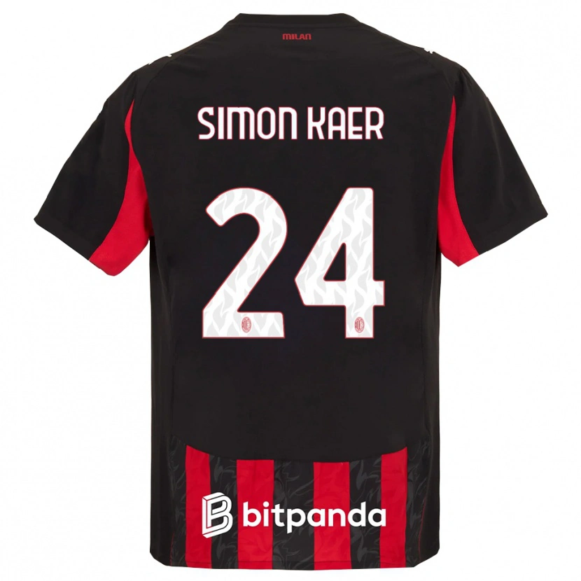 Danxen Donna Maglia Simon Kaer #24 Rosso Nero Kit Gara Home 2025/26 Maglietta