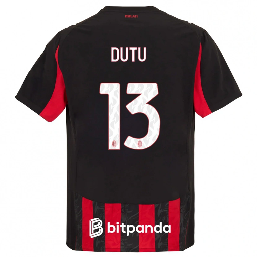 Danxen Donna Maglia Matteo Duțu #13 Rosso Nero Kit Gara Home 2025/26 Maglietta
