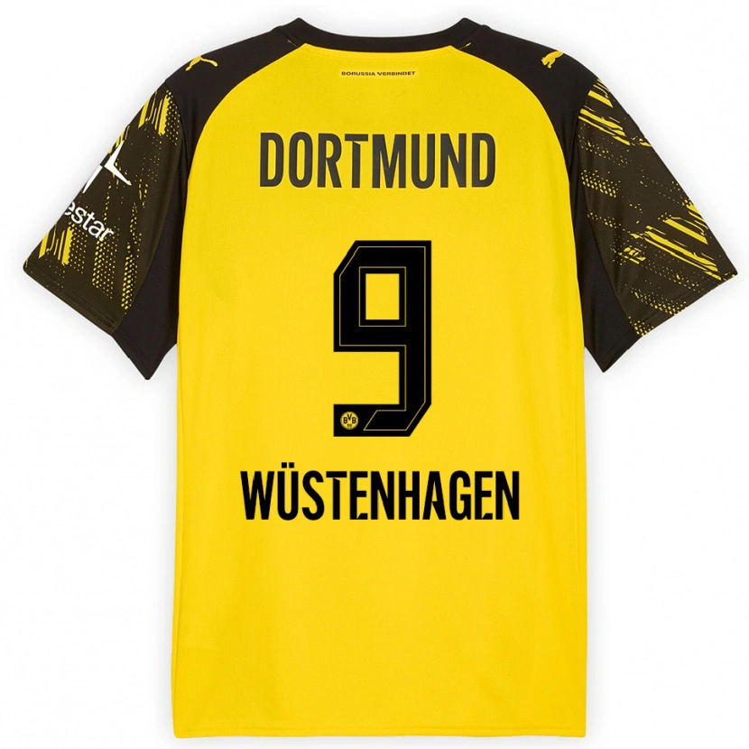 Danxen Donna Maglia Bennedikt Wüstenhagen #9 Giallo Nero Kit Gara Home 2025/26 Maglietta