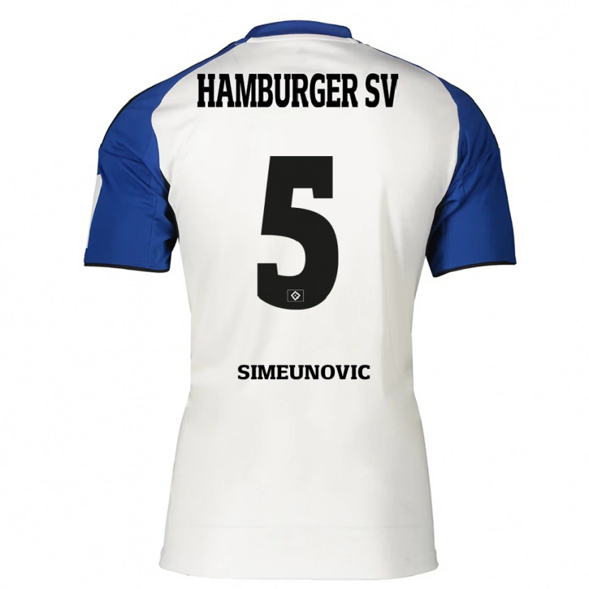 Danxen Donna Maglia Denis Simeunovic #5 Bianco Blu Kit Gara Home 2025/26 Maglietta