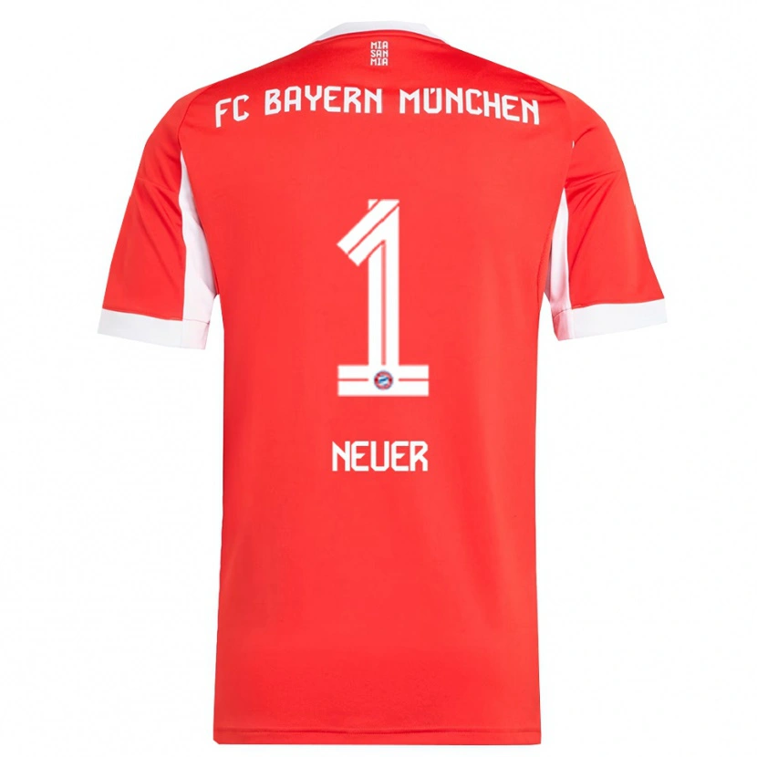 Danxen Donna Maglia Manuel Neuer #1 Rosso Bianco Kit Gara Home 2025/26 Maglietta