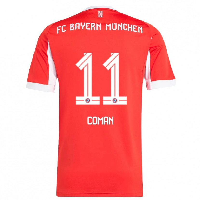 Danxen Donna Maglia Kingsley Coman #11 Rosso Bianco Kit Gara Home 2025/26 Maglietta