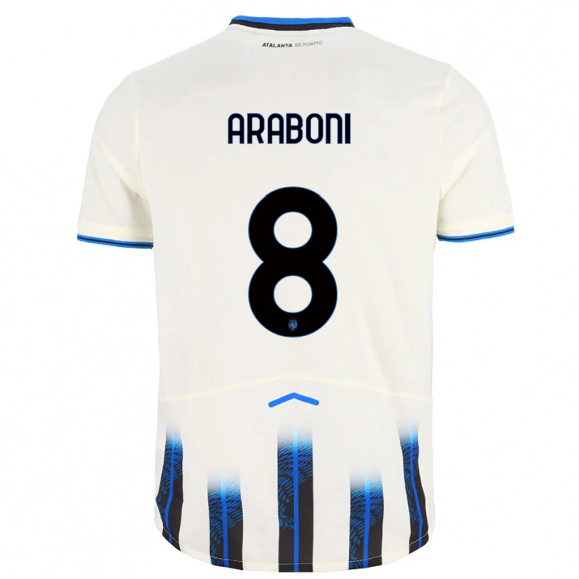 Danxen Donna Maglia Sebastiano Araboni #8 Bianco Blu Kit Gara Away 2025/26 Maglietta