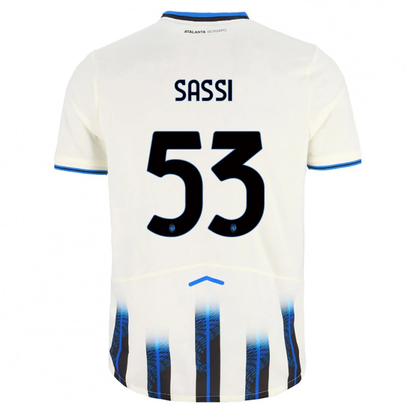 Danxen Donna Maglia Jacopo Sassi #53 Bianco Blu Kit Gara Away 2025/26 Maglietta