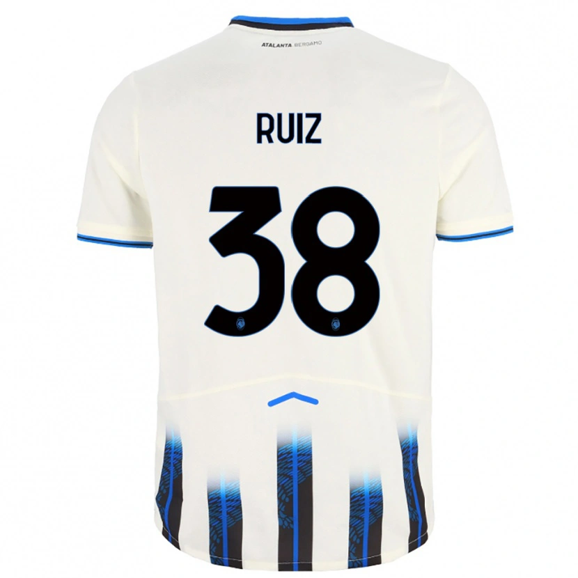 Danxen Donna Maglia Gerard Ruiz #38 Bianco Blu Kit Gara Away 2025/26 Maglietta