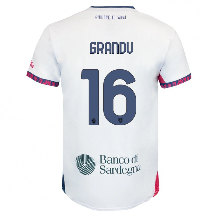 Danxen Donna Maglia Nicola Grandu #16 Bianco Blu Navy Rosso Kit Gara Away 2025/26 Maglietta