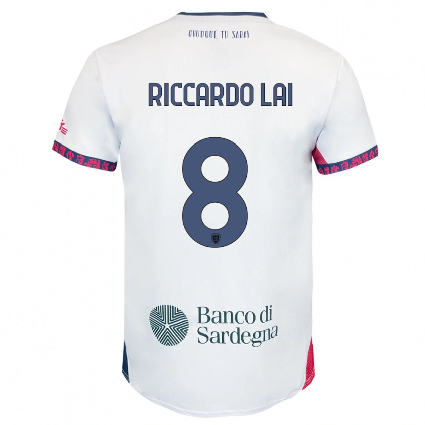 Danxen Donna Maglia Riccardo Lai #8 Bianco Blu Navy Rosso Kit Gara Away 2025/26 Maglietta