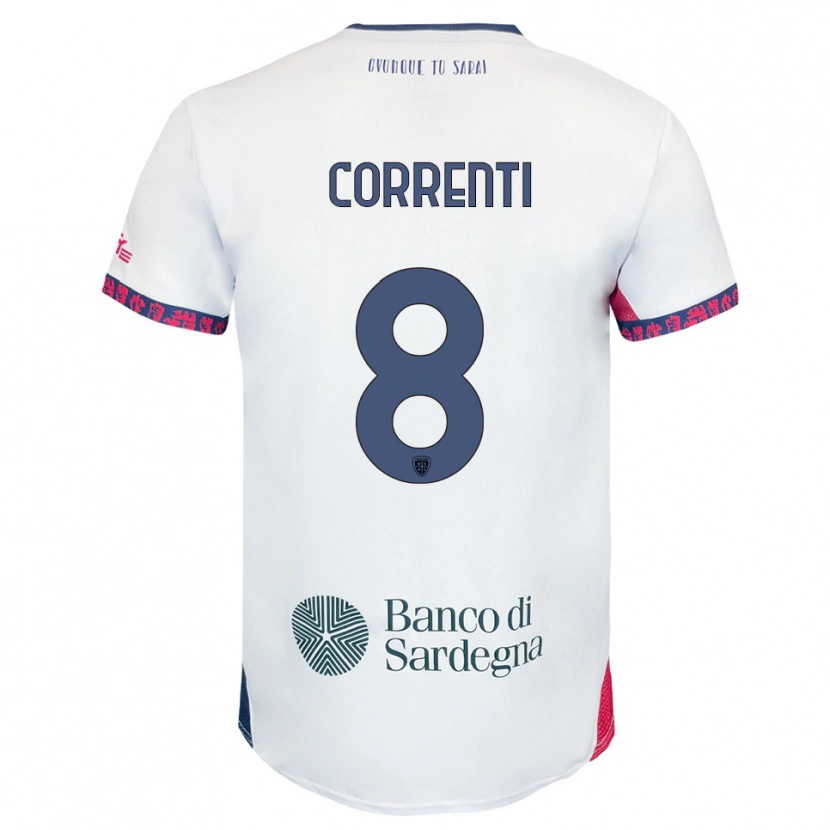 Danxen Donna Maglia Gabriele Correnti #8 Bianco Blu Navy Rosso Kit Gara Away 2025/26 Maglietta