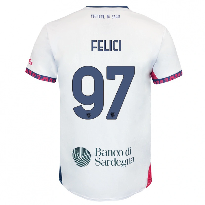 Danxen Donna Maglia Mattia Felici #97 Bianco Blu Navy Rosso Kit Gara Away 2025/26 Maglietta