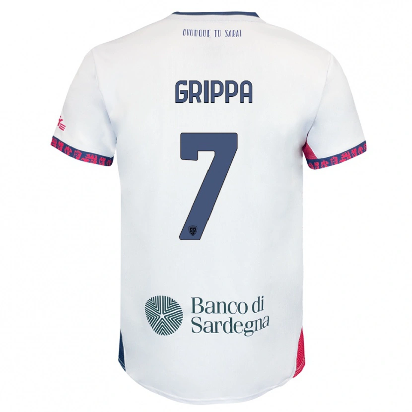 Danxen Donna Maglia Giosuè Grippa #7 Bianco Blu Navy Rosso Kit Gara Away 2025/26 Maglietta