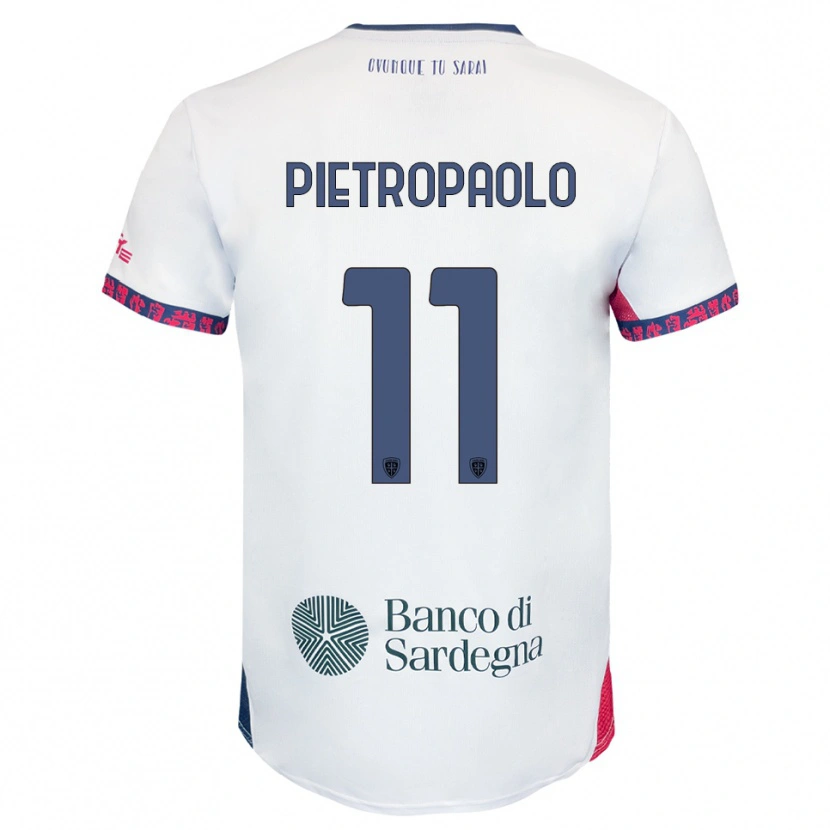 Danxen Donna Maglia Mario Pietropaolo #11 Bianco Blu Navy Rosso Kit Gara Away 2025/26 Maglietta