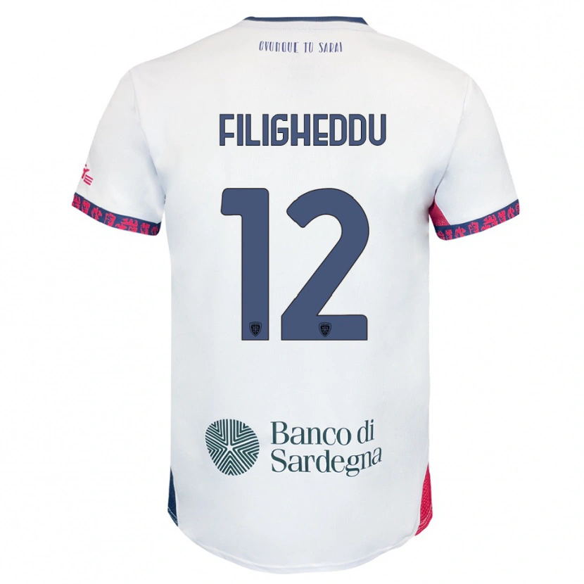 Danxen Donna Maglia Daniele Filigheddu #12 Bianco Blu Navy Rosso Kit Gara Away 2025/26 Maglietta