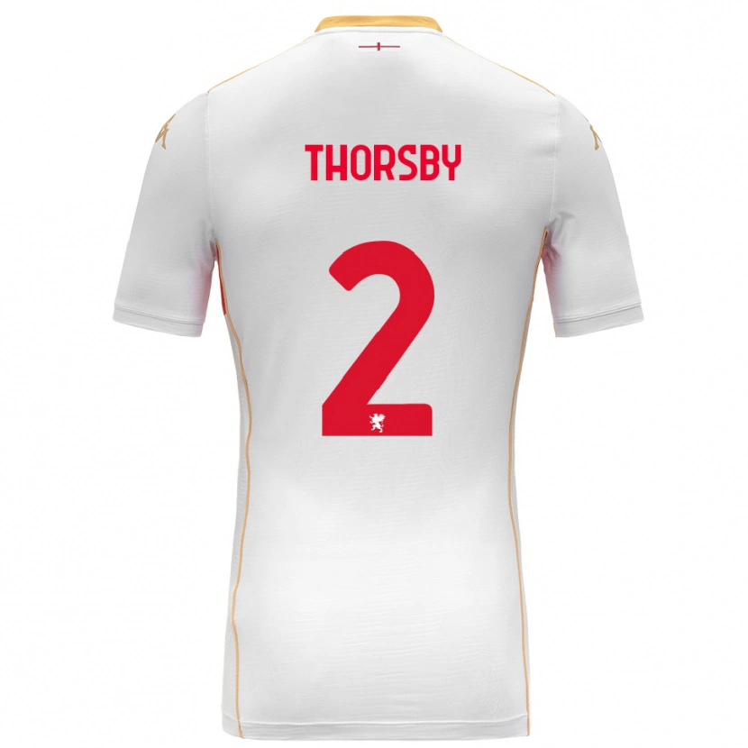 Danxen Donna Maglia Morten Thorsby #2 Bianco Rosso Kit Gara Away 2025/26 Maglietta