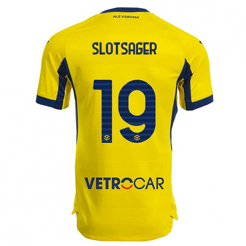 Danxen Donna Maglia Tobias Slotsager #19 Giallo Blu Navy Kit Gara Away 2025/26 Maglietta