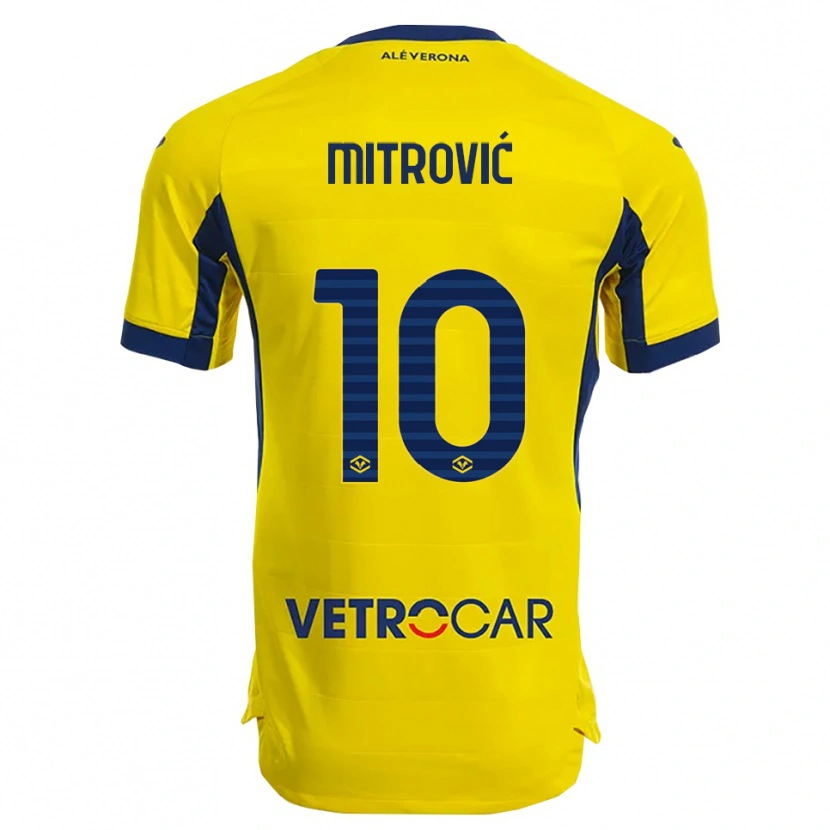 Danxen Donna Maglia Stefan Mitrović #10 Giallo Blu Navy Kit Gara Away 2025/26 Maglietta