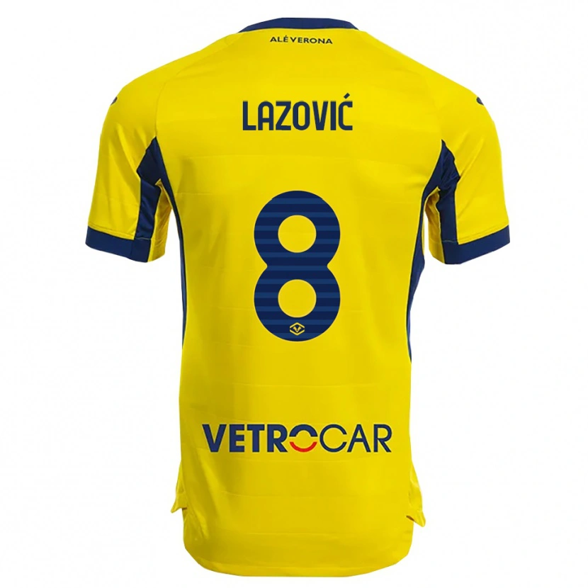Danxen Donna Maglia Darko Lazović #8 Giallo Blu Navy Kit Gara Away 2025/26 Maglietta