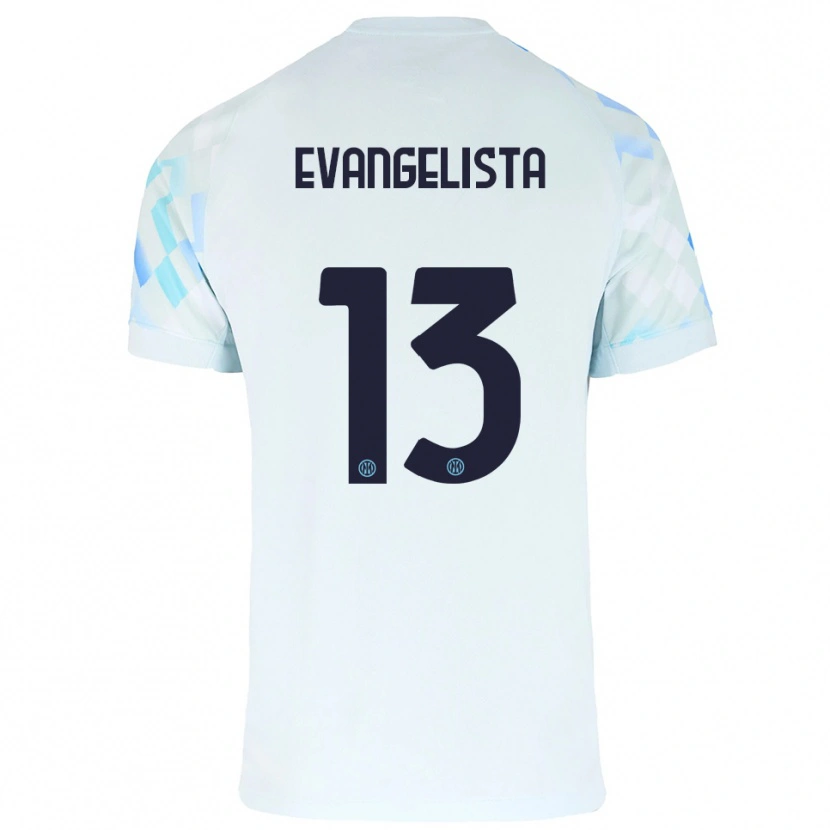 Danxen Donna Maglia Edoardo Evangelista #13 Bianco Blu Kit Gara Away 2025/26 Maglietta