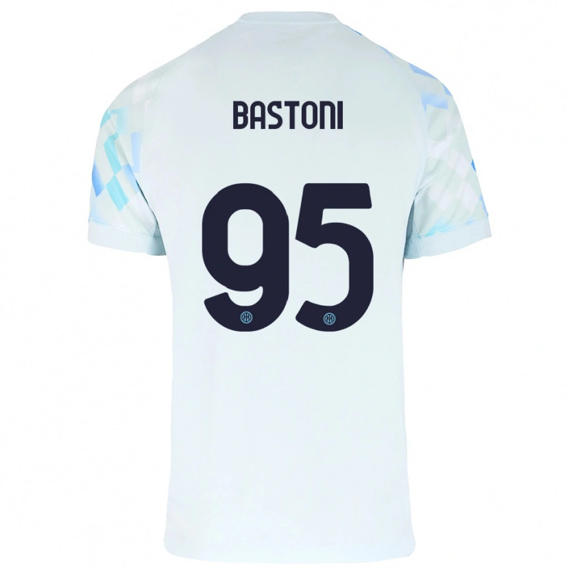 Danxen Donna Maglia Alessandro Bastoni #95 Bianco Blu Kit Gara Away 2025/26 Maglietta