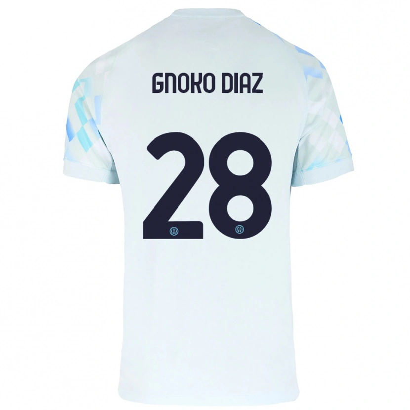 Danxen Donna Maglia Hillary Gnoko Diaz #28 Bianco Blu Kit Gara Away 2025/26 Maglietta