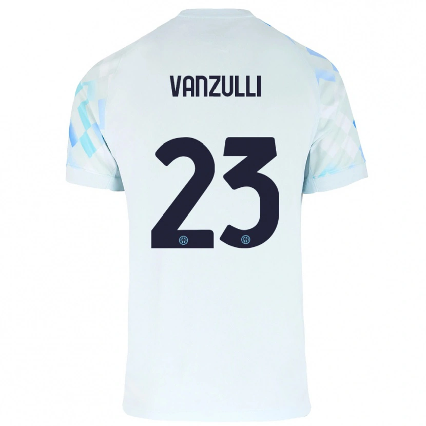 Danxen Donna Maglia Marco Vanzulli #23 Bianco Blu Kit Gara Away 2025/26 Maglietta