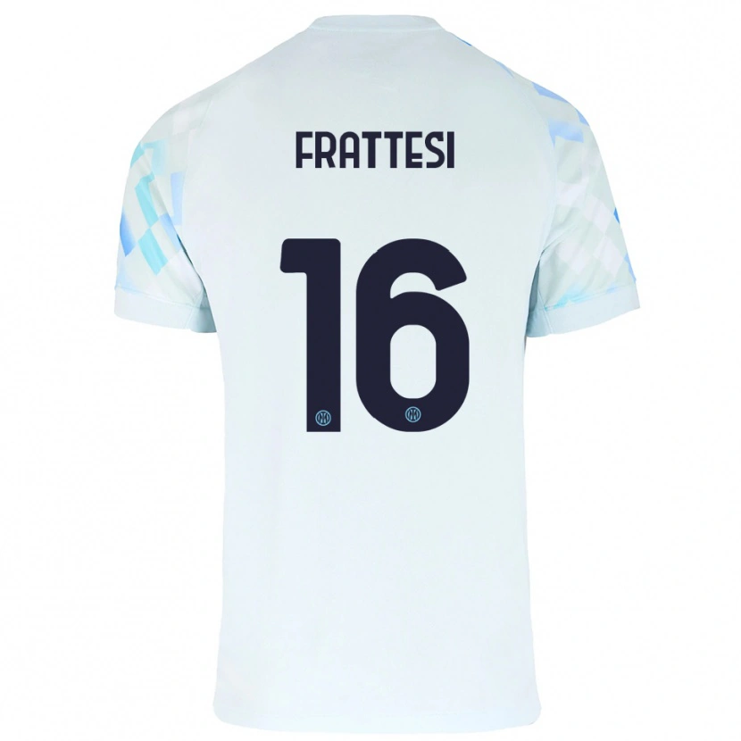 Danxen Donna Maglia Davide Frattesi #16 Bianco Blu Kit Gara Away 2025/26 Maglietta