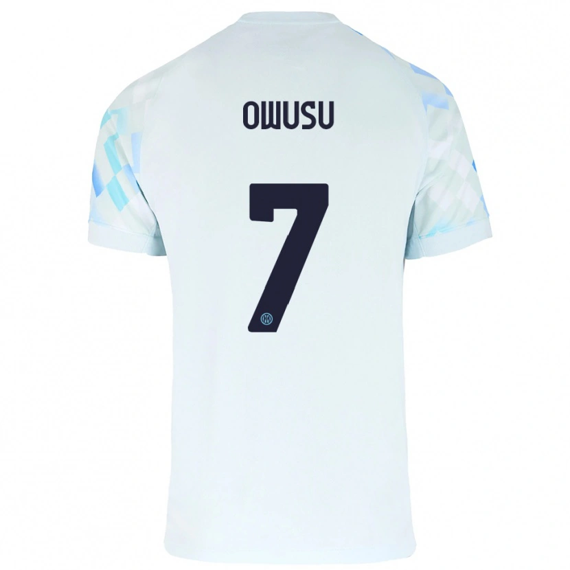 Danxen Donna Maglia Enoch Owusu #7 Bianco Blu Kit Gara Away 2025/26 Maglietta