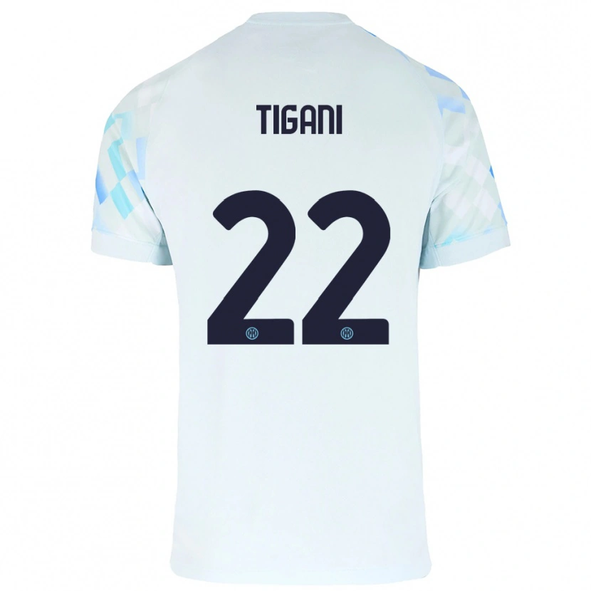 Danxen Donna Maglia Edoardo Tigani #22 Bianco Blu Kit Gara Away 2025/26 Maglietta
