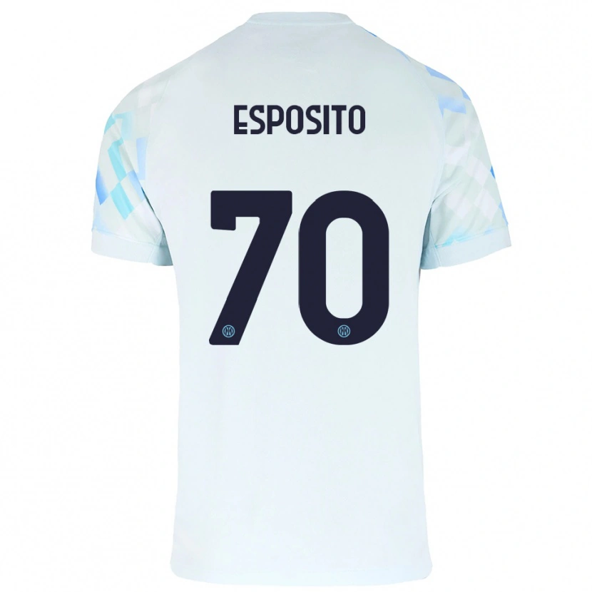 Danxen Donna Maglia Sebastiano Esposito #70 Bianco Blu Kit Gara Away 2025/26 Maglietta