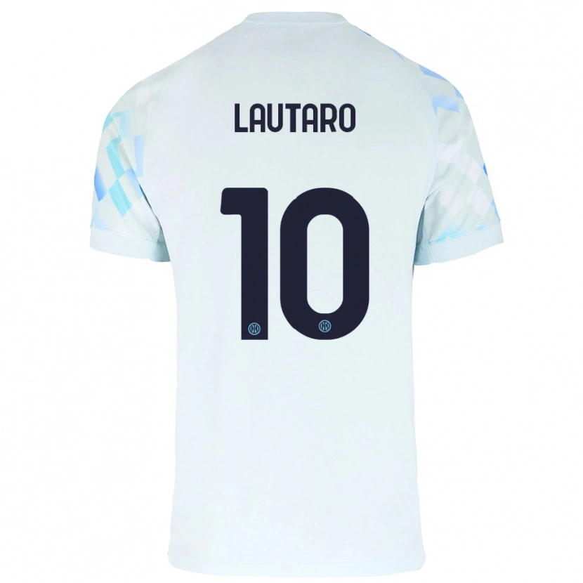 Danxen Donna Maglia Lautaro Martínez #10 Bianco Blu Kit Gara Away 2025/26 Maglietta