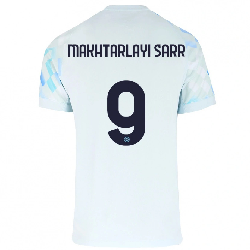 Danxen Donna Maglia Amadou Makhtarlayi Sarr #9 Bianco Blu Kit Gara Away 2025/26 Maglietta