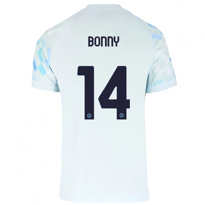 Danxen Donna Maglia Ange-Yoan Bonny #14 Bianco Blu Kit Gara Away 2025/26 Maglietta